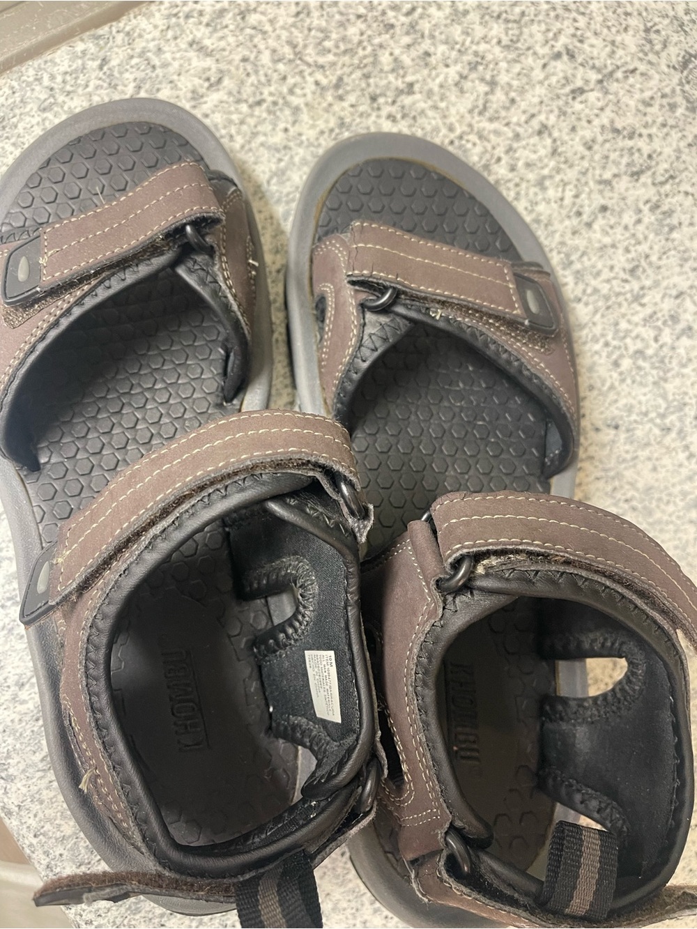 Khombu Brown and Black Velcro Sandals